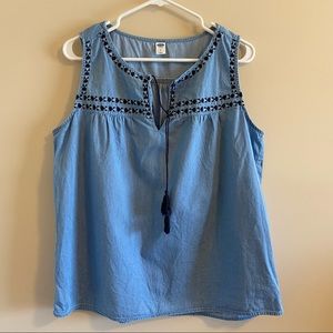Old Navy embroidered chambray tank